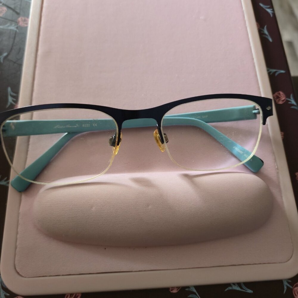 Eddie Bauer 8222 Navy Light Blue Eyeglass Frames 52-19-140 Rectangle Metal